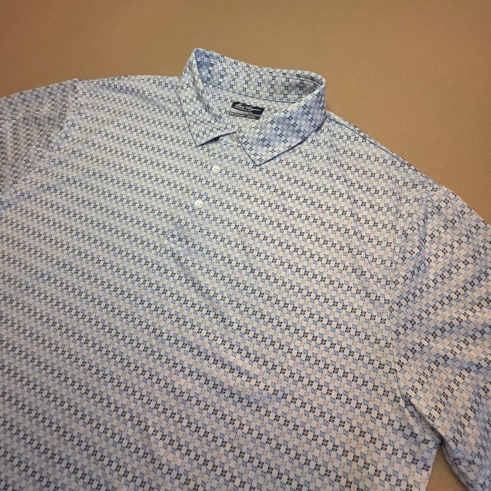 Ben Hogan Performance Golf Polo All-Over Golf Tees Print White & Blue Sz XXL